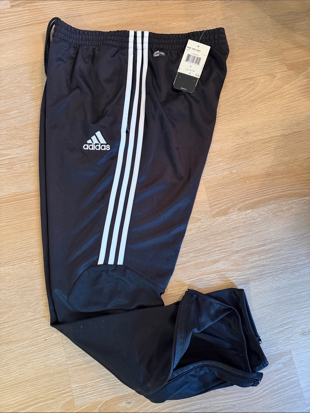 New adidas Black training Pants with White Three-Stripes